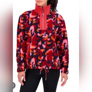 NWOT SAGE Collective Women's Red Faux Shearling Pullover Quarter Zip Sz L